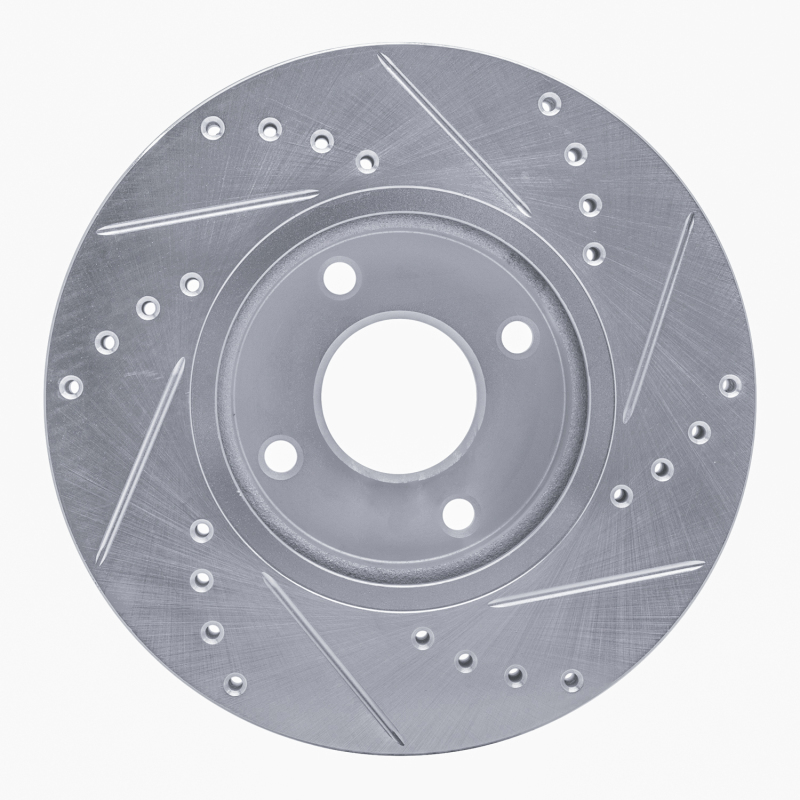 Ford Fiesta Brake Rotor (1) - Front Left - R1 Concepts - Drilled & Slotted - Silver - `14-`23